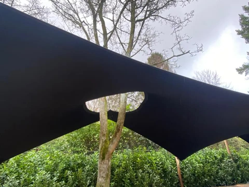 Carportdoek met een maatwerkuitsparing rond een boom